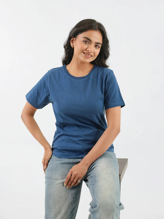 Women Midnight Blue Round Neck T-shirt