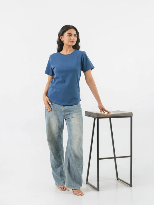 Women Midnight Blue Round Neck T-shirt