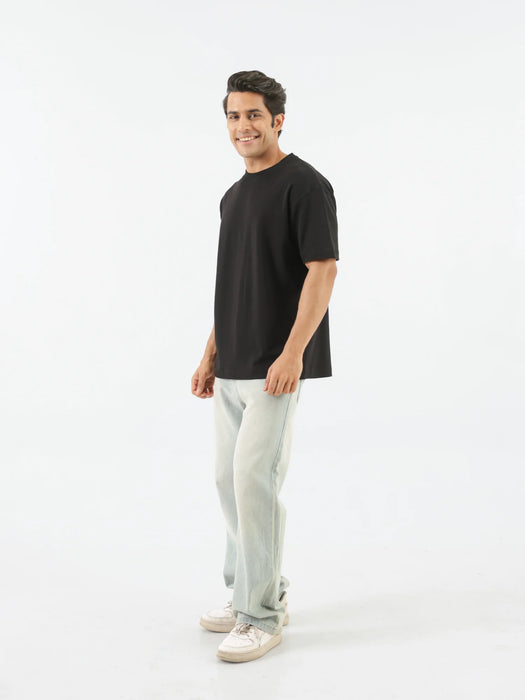 Men Black Round Neck T-shirt