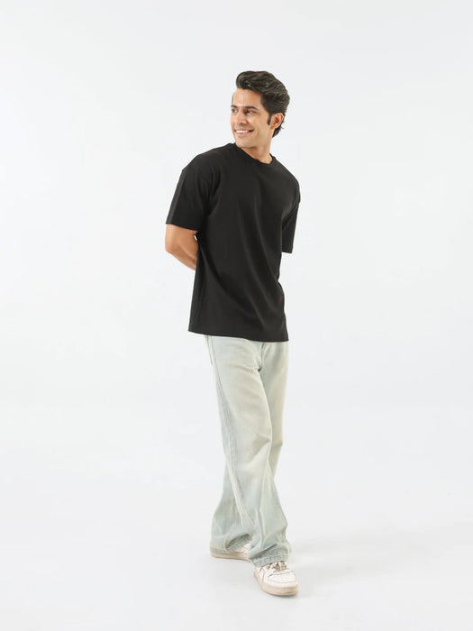 Men Black Round Neck T-shirt