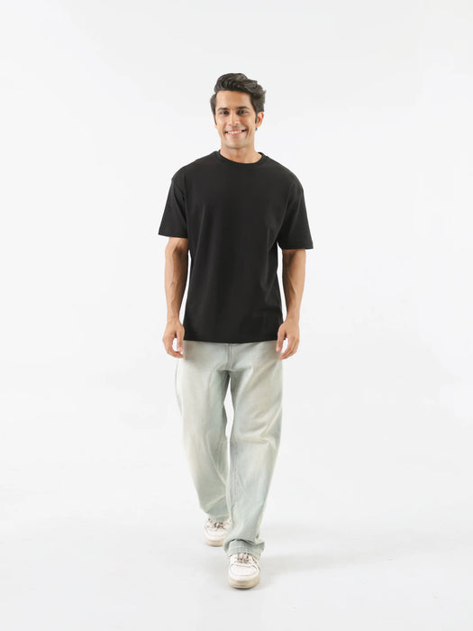 Men Black Round Neck T-shirt