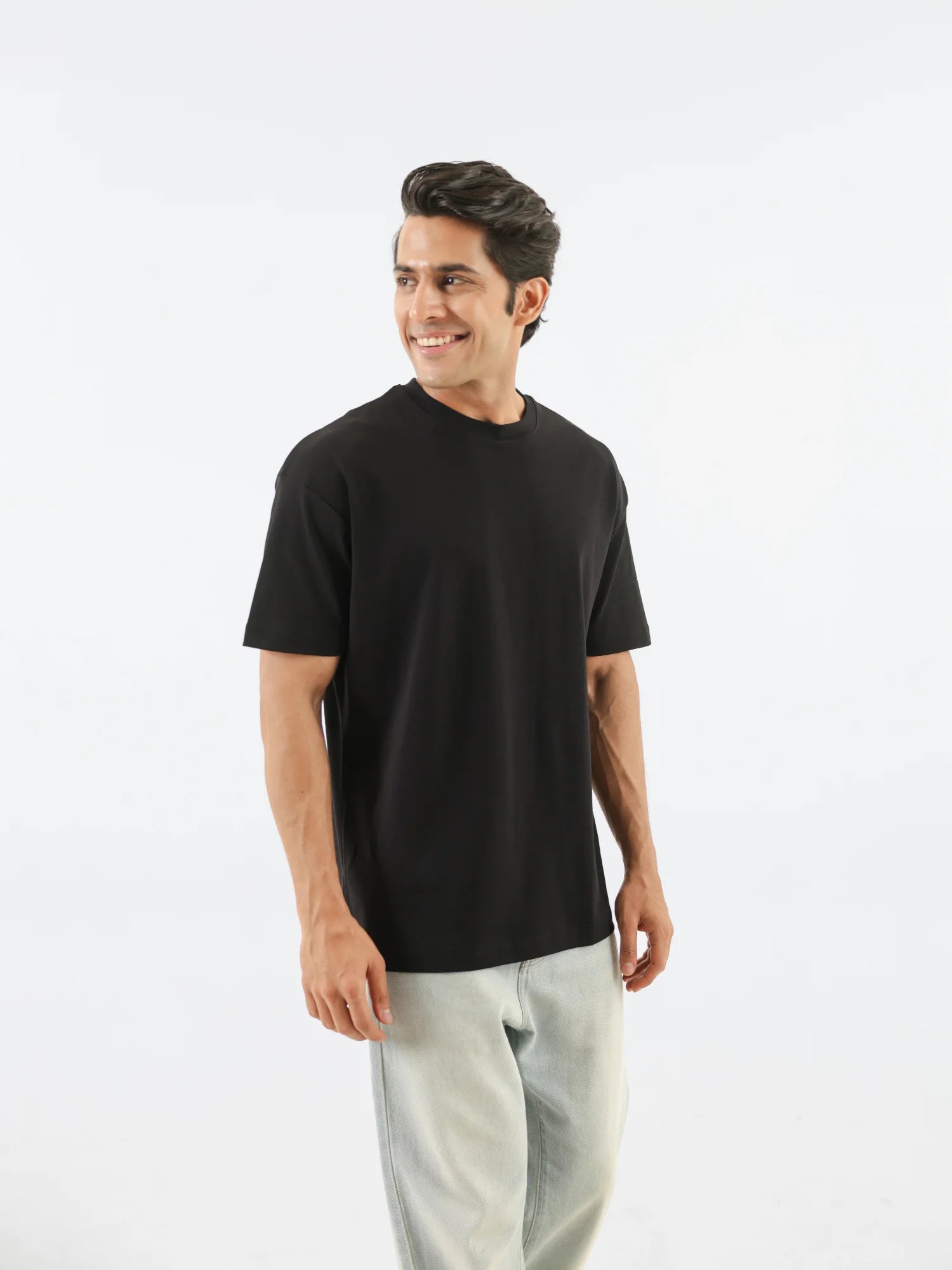 Men Black Round Neck T-shirt