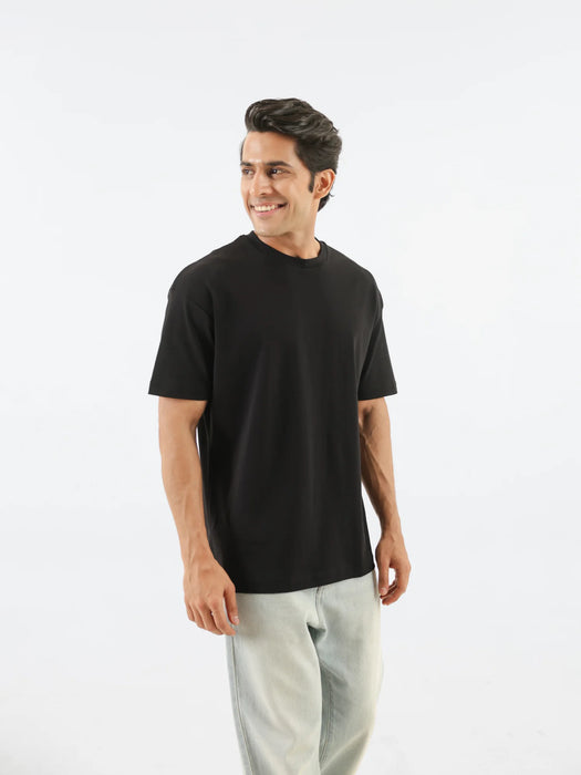 Men Black Round Neck T-shirt