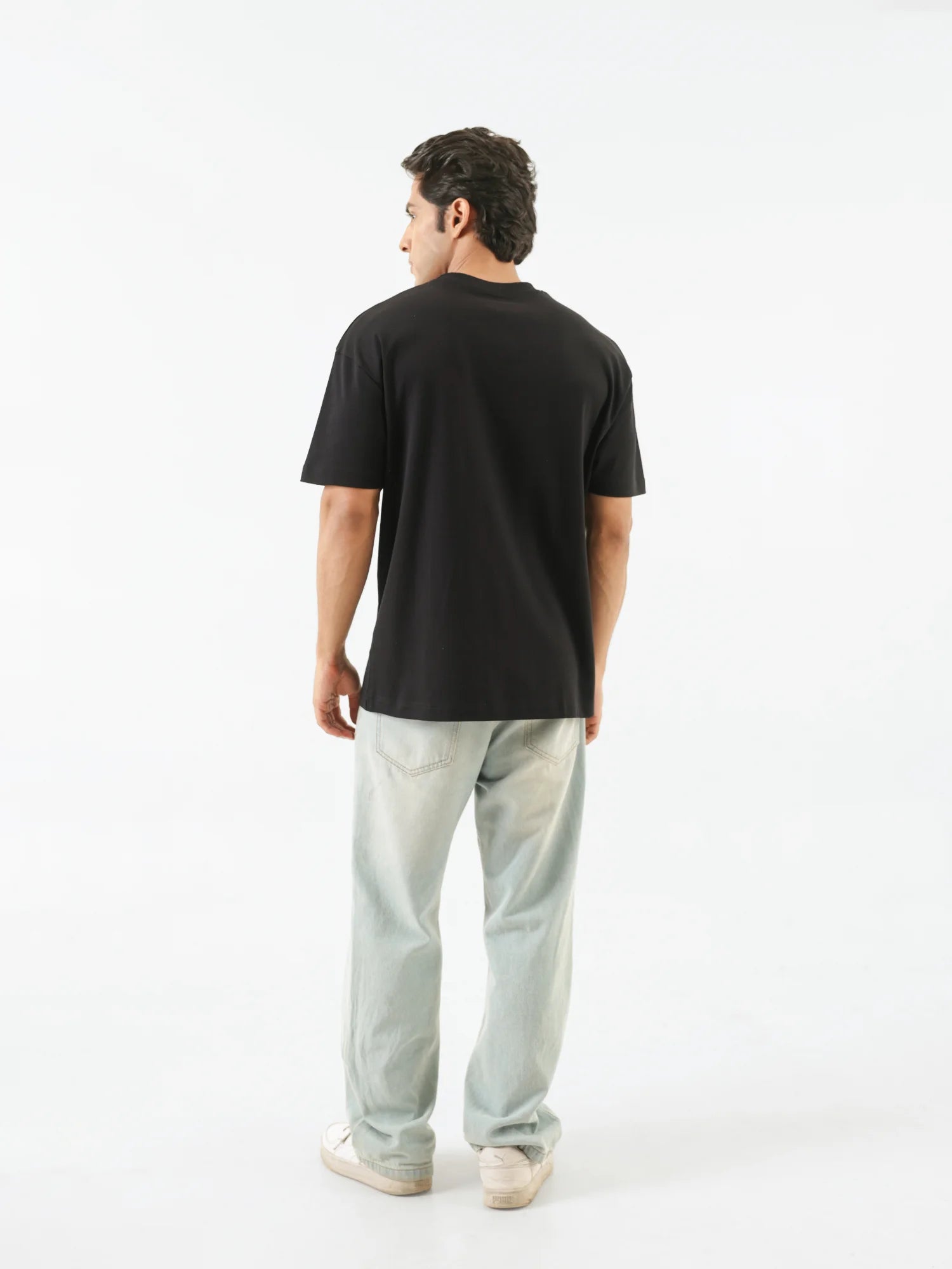 Men Black Round Neck T-shirt