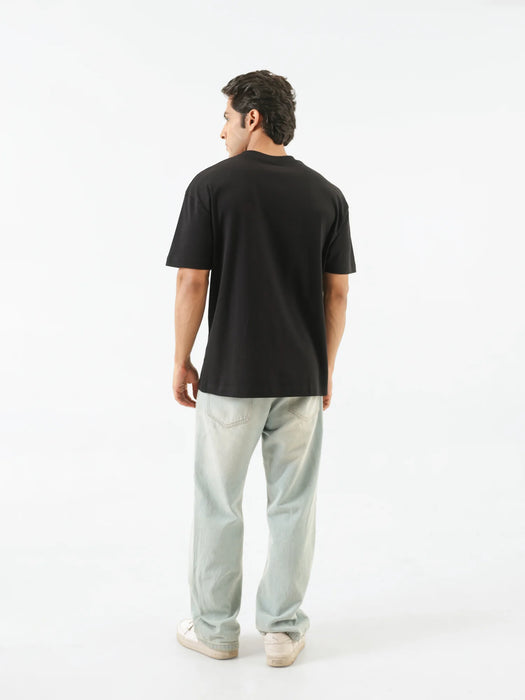Men Black Round Neck T-shirt