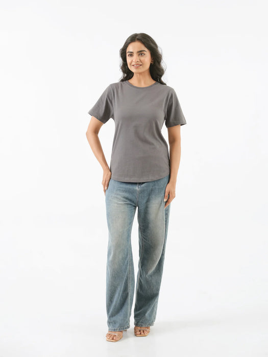 Women German Grey Round Neck T-shirt