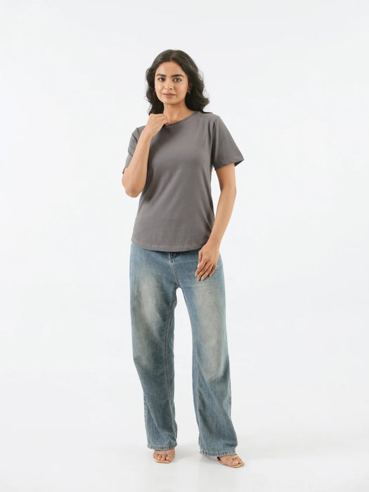 Women German Grey Round Neck T-shirt
