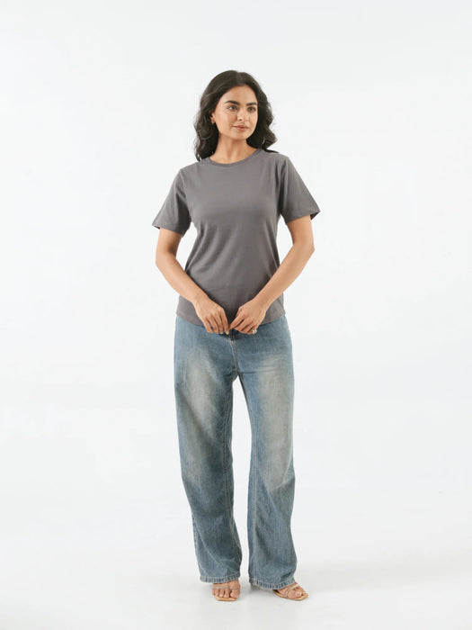 Women German Grey Round Neck T-shirt