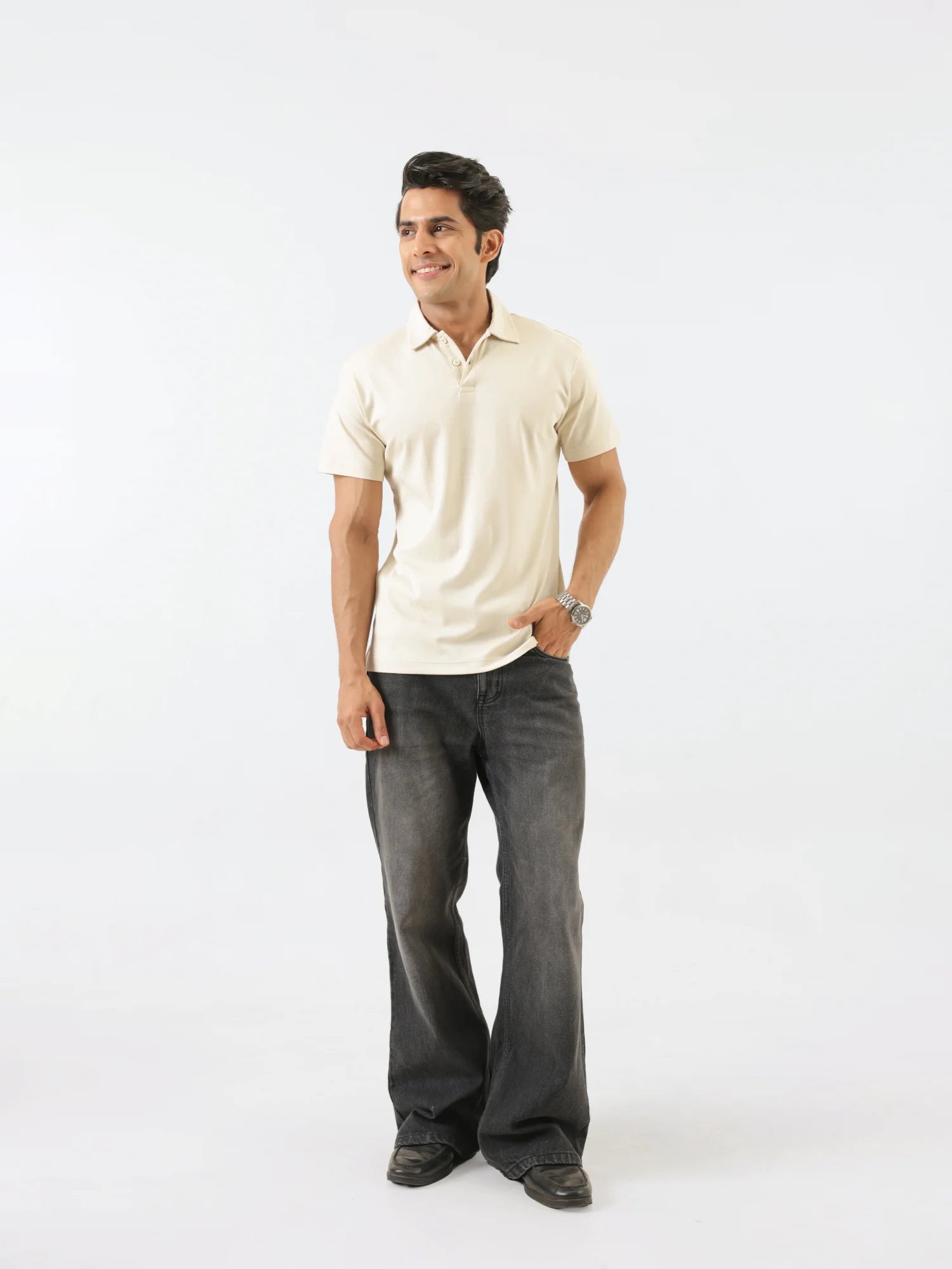 Men Beige Polo T-shirt