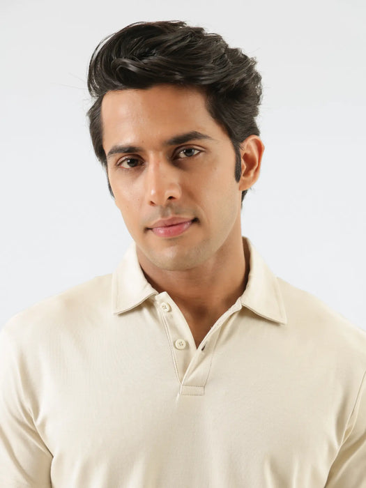 Men Beige Polo T-shirt