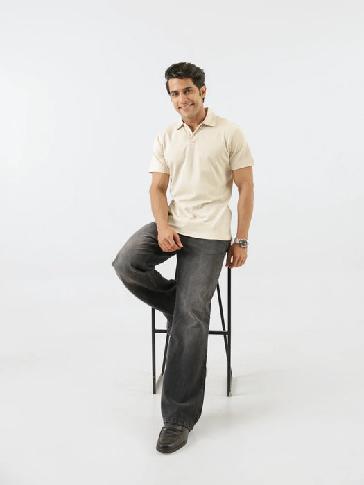 Men Beige Polo T-shirt