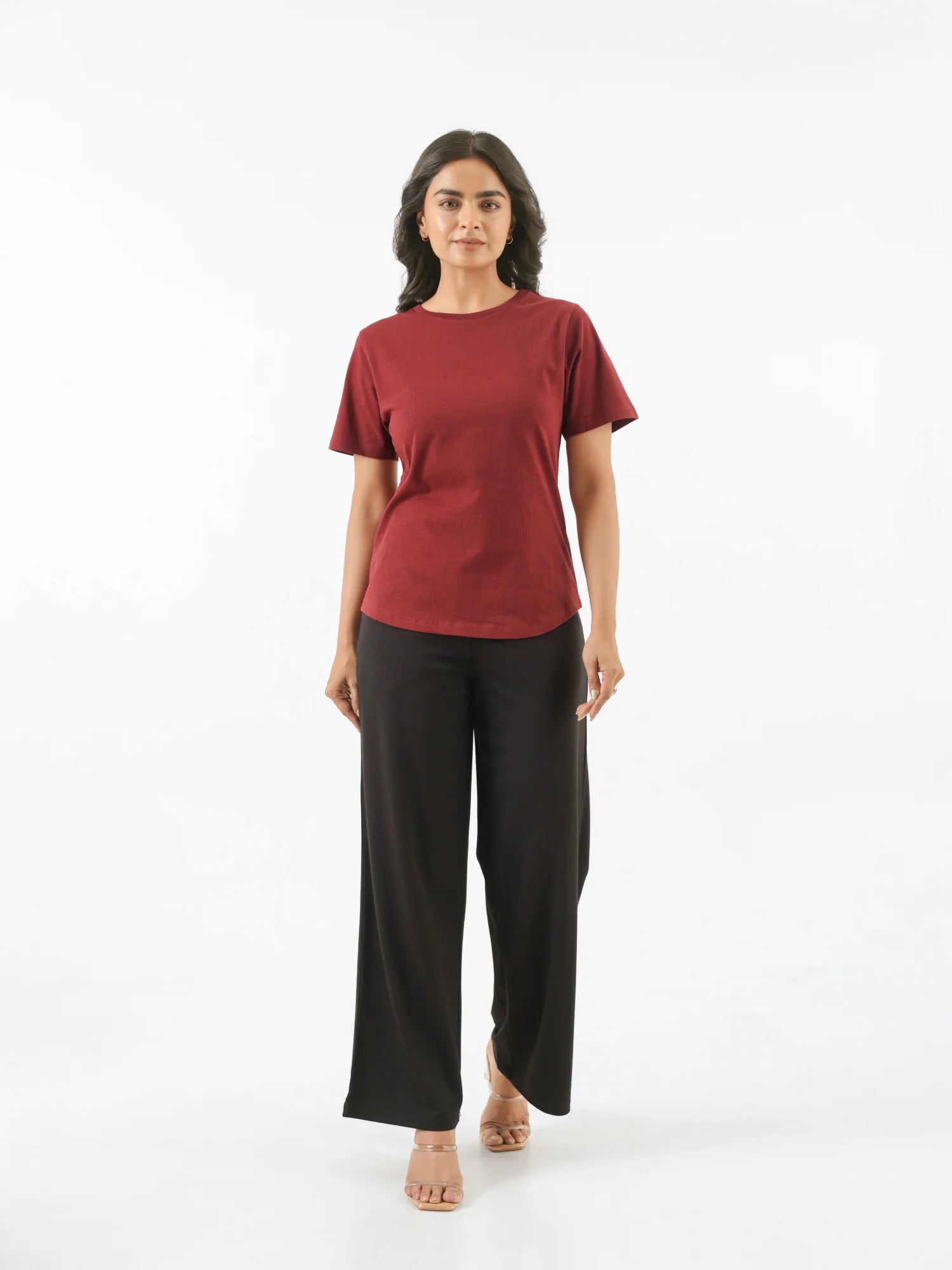 Women Maroon Round Neck T-shirt