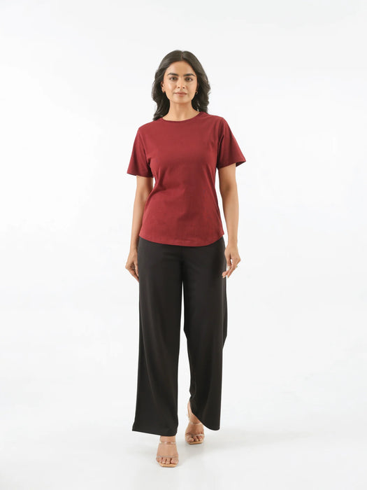 Women Maroon Round Neck T-shirt