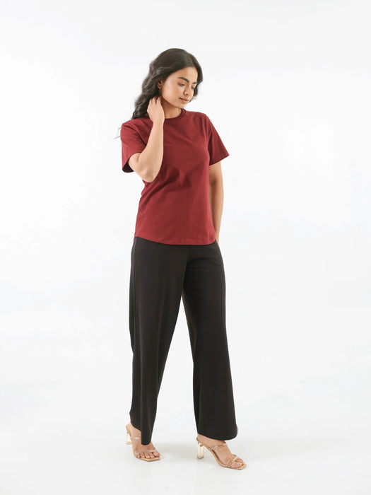 Women Maroon Round Neck T-shirt