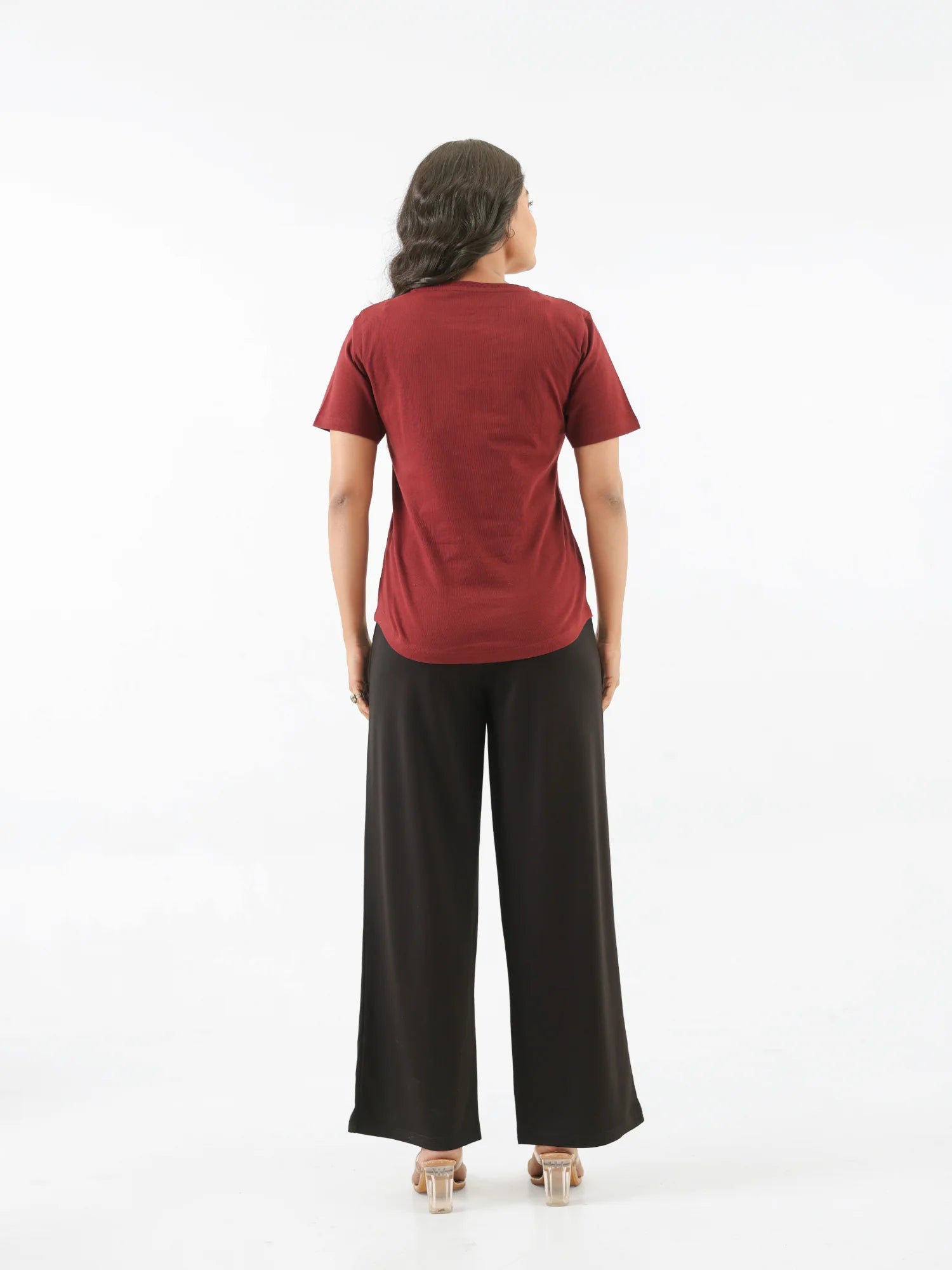 Women Maroon Round Neck T-shirt