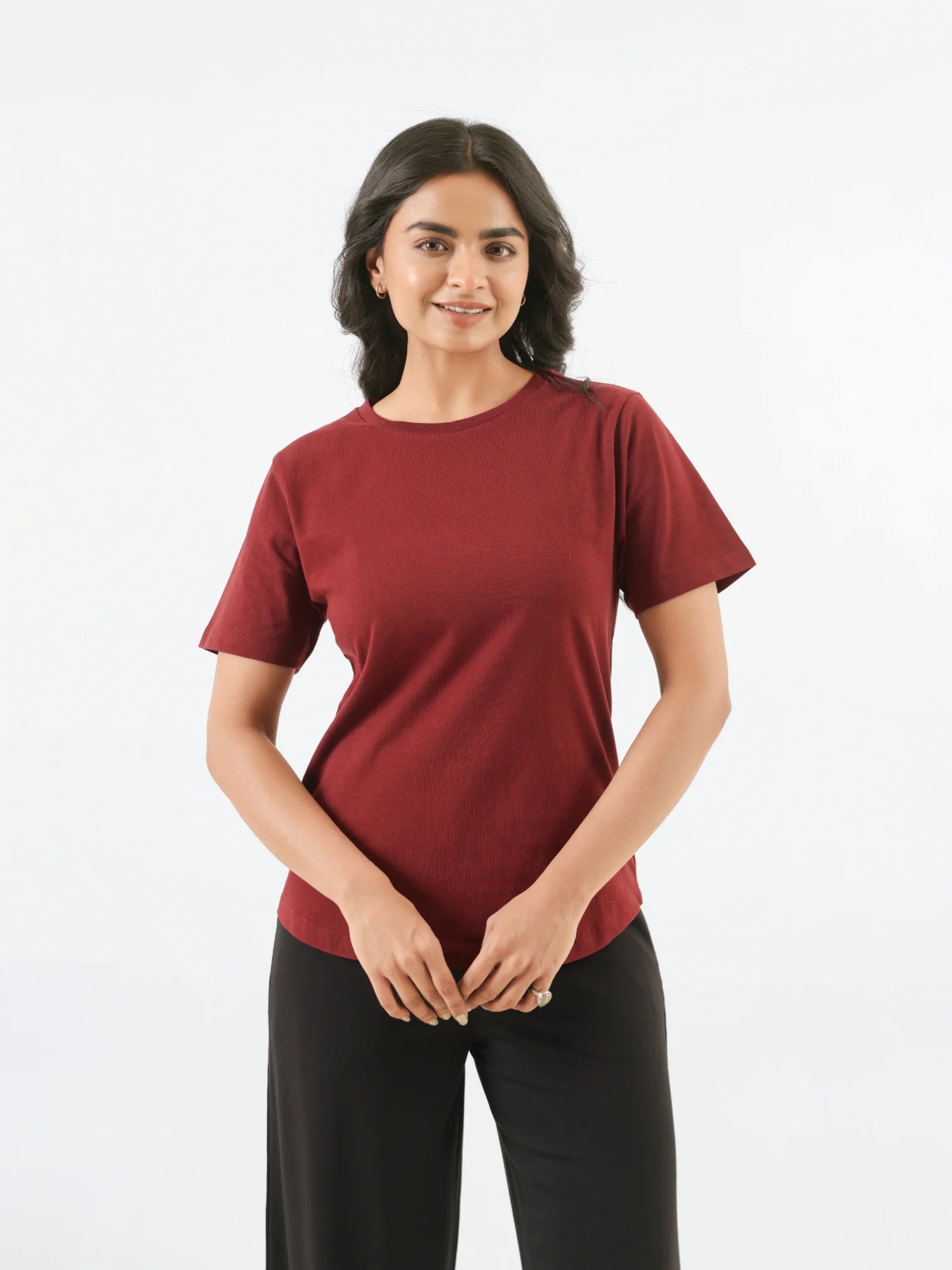 Women Maroon Round Neck T-shirt