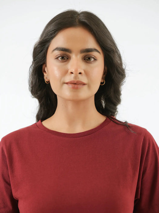 Women Maroon Round Neck T-shirt