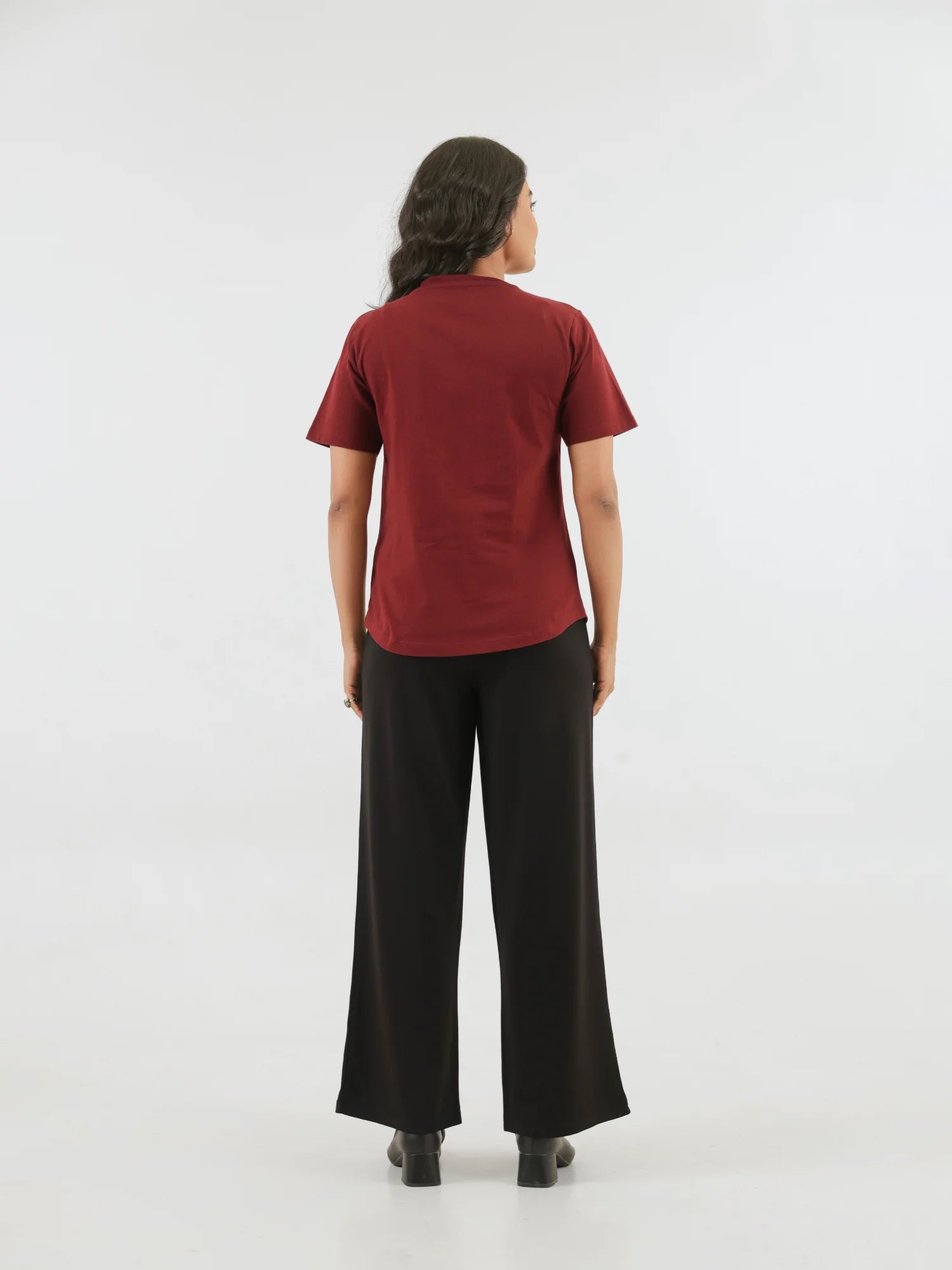 Women Maroon V-neck T-shirt