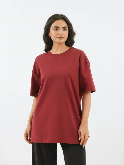 Women Maroon Oversized T-shirt - Maroon