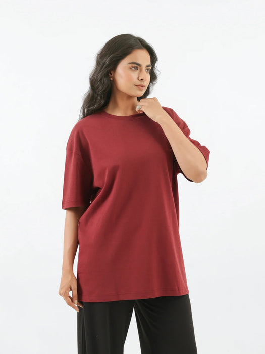 Women Maroon Oversized T-shirt - Maroon