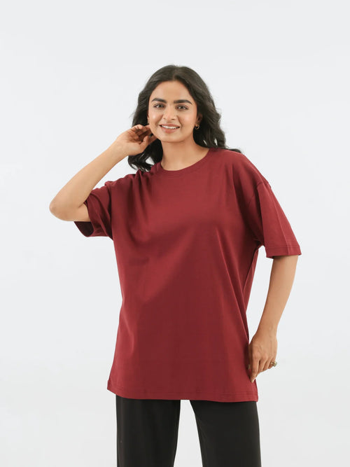 Women Maroon Oversized T-shirt
