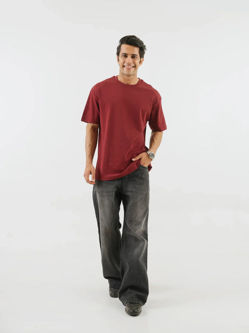 Men Maroon Oversized T-shirt