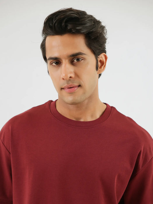 Men Maroon Oversized T-shirt - Maroon