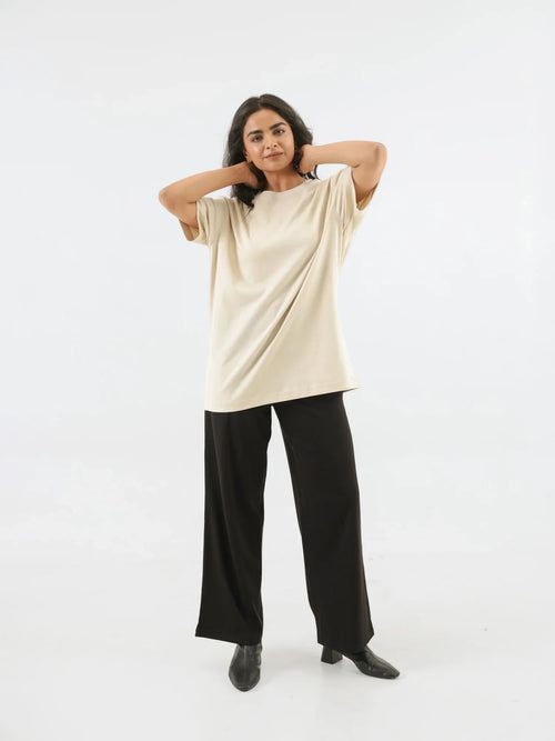Women Beige Oversized T-shirt