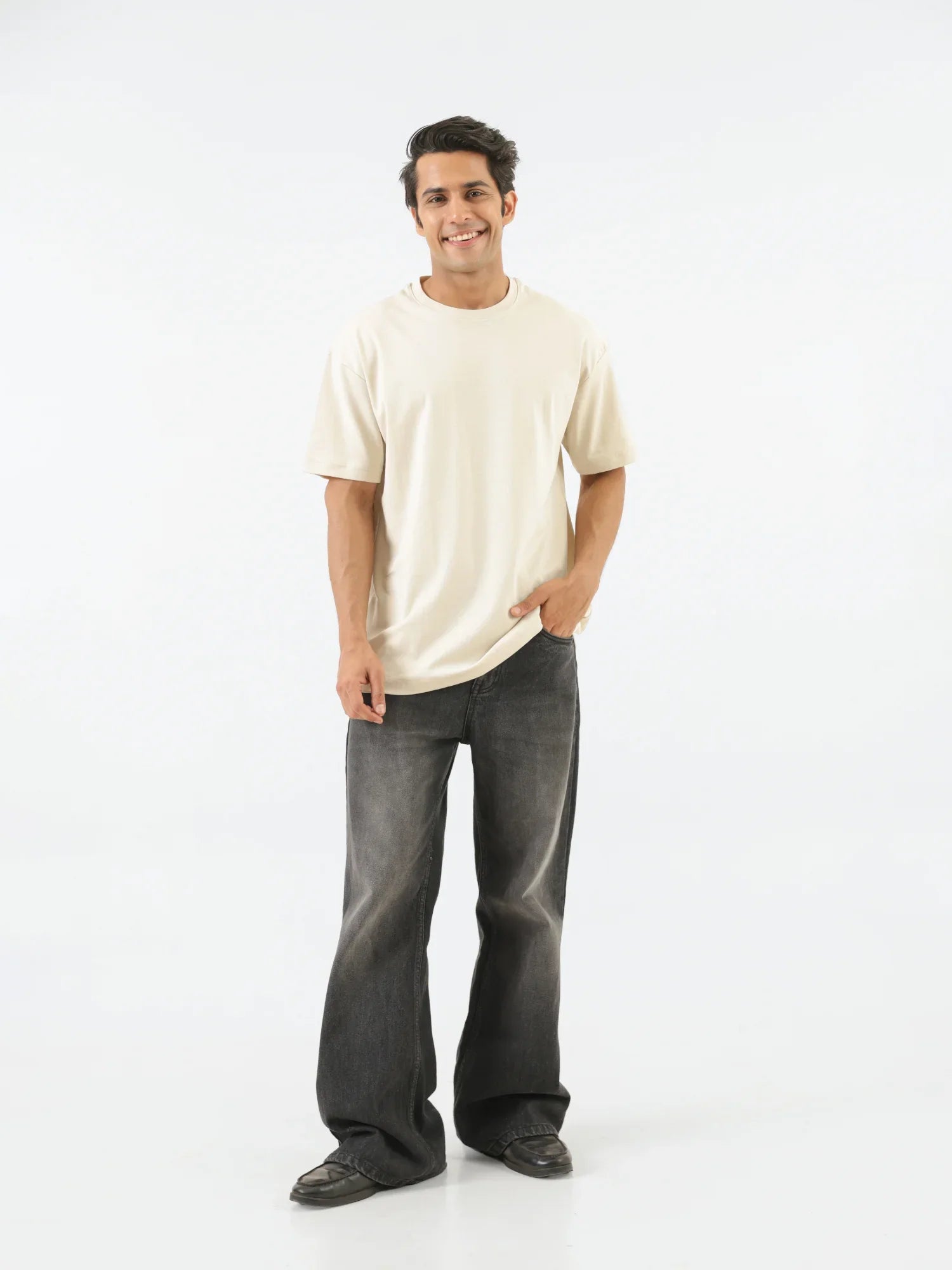 Men Beige Oversized T-shirt - Beige