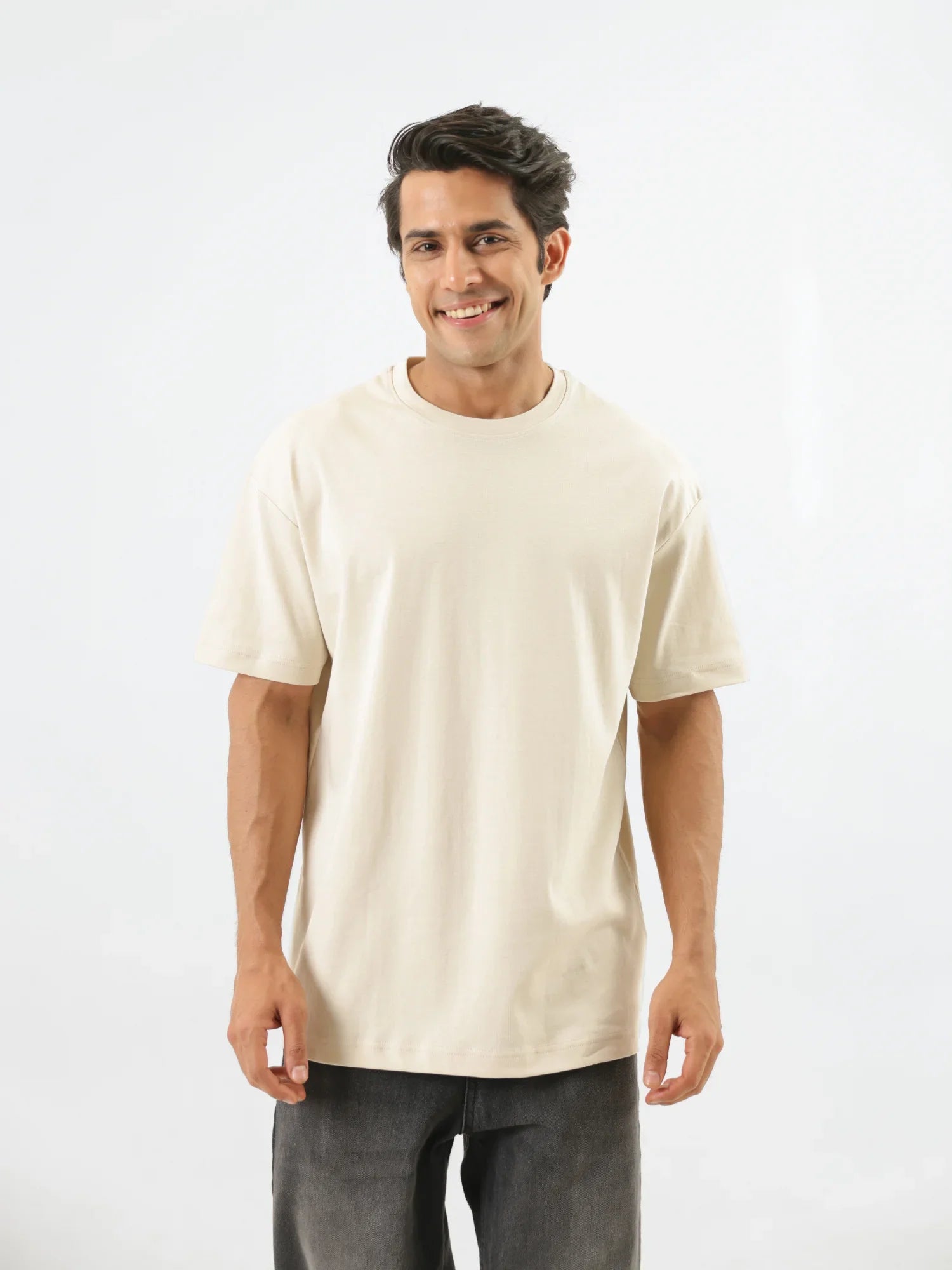 Men Beige Oversized T-shirt - Beige