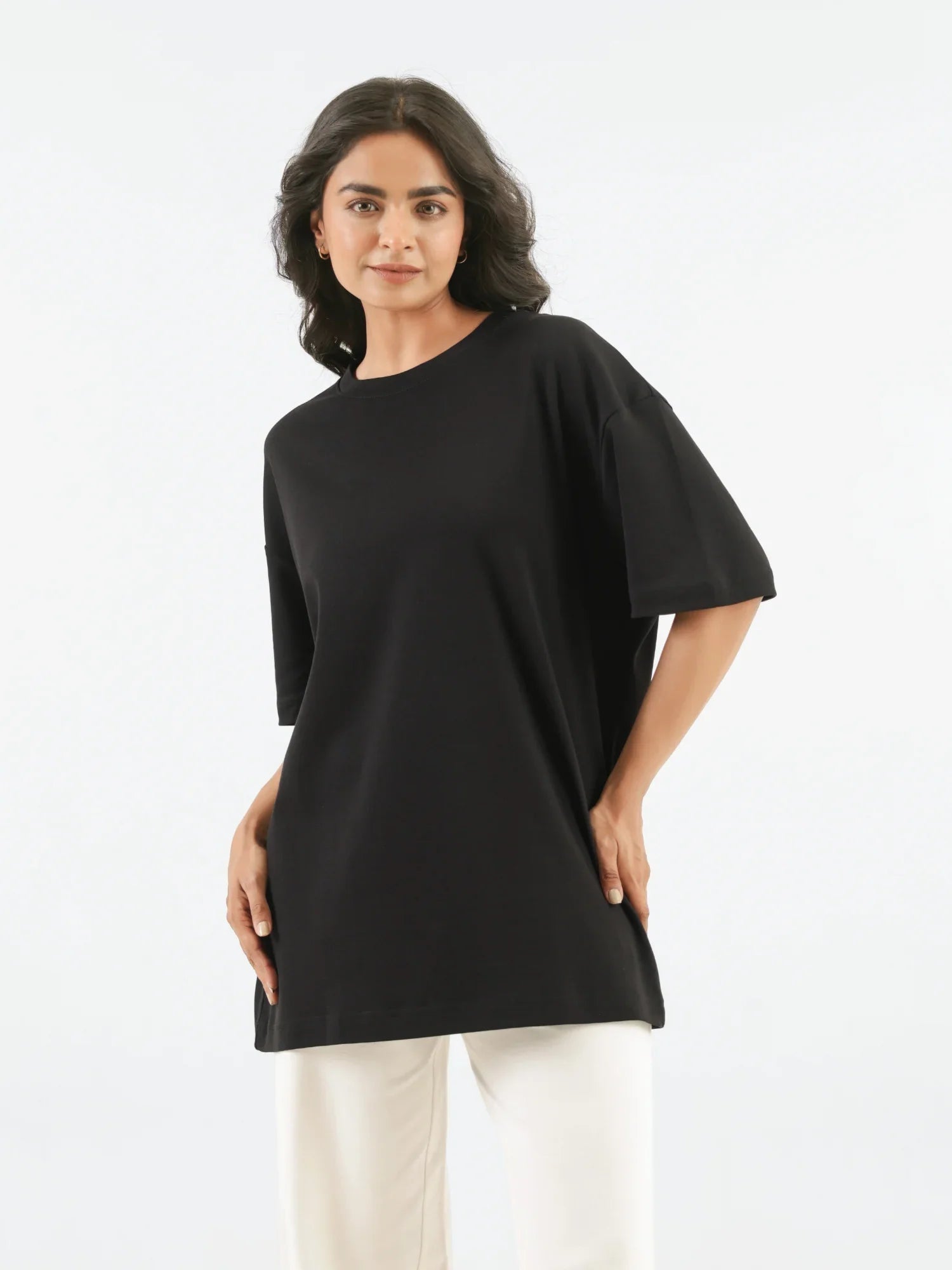 Women Black Oversized T-shirt - Black