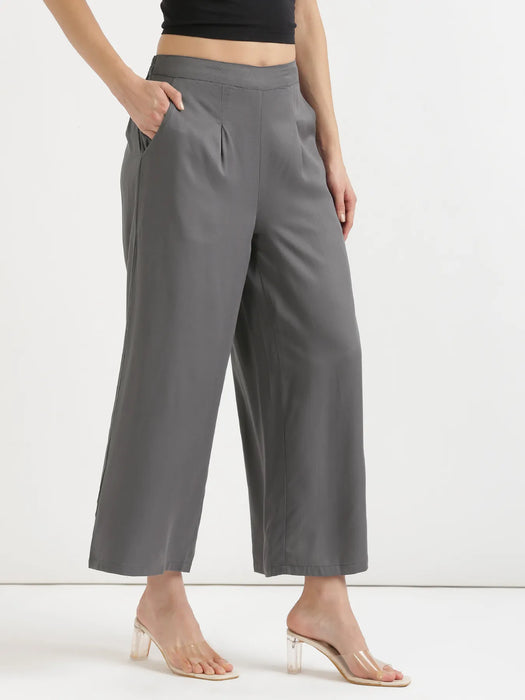 Women Grey Viscose Palazzo Pant
