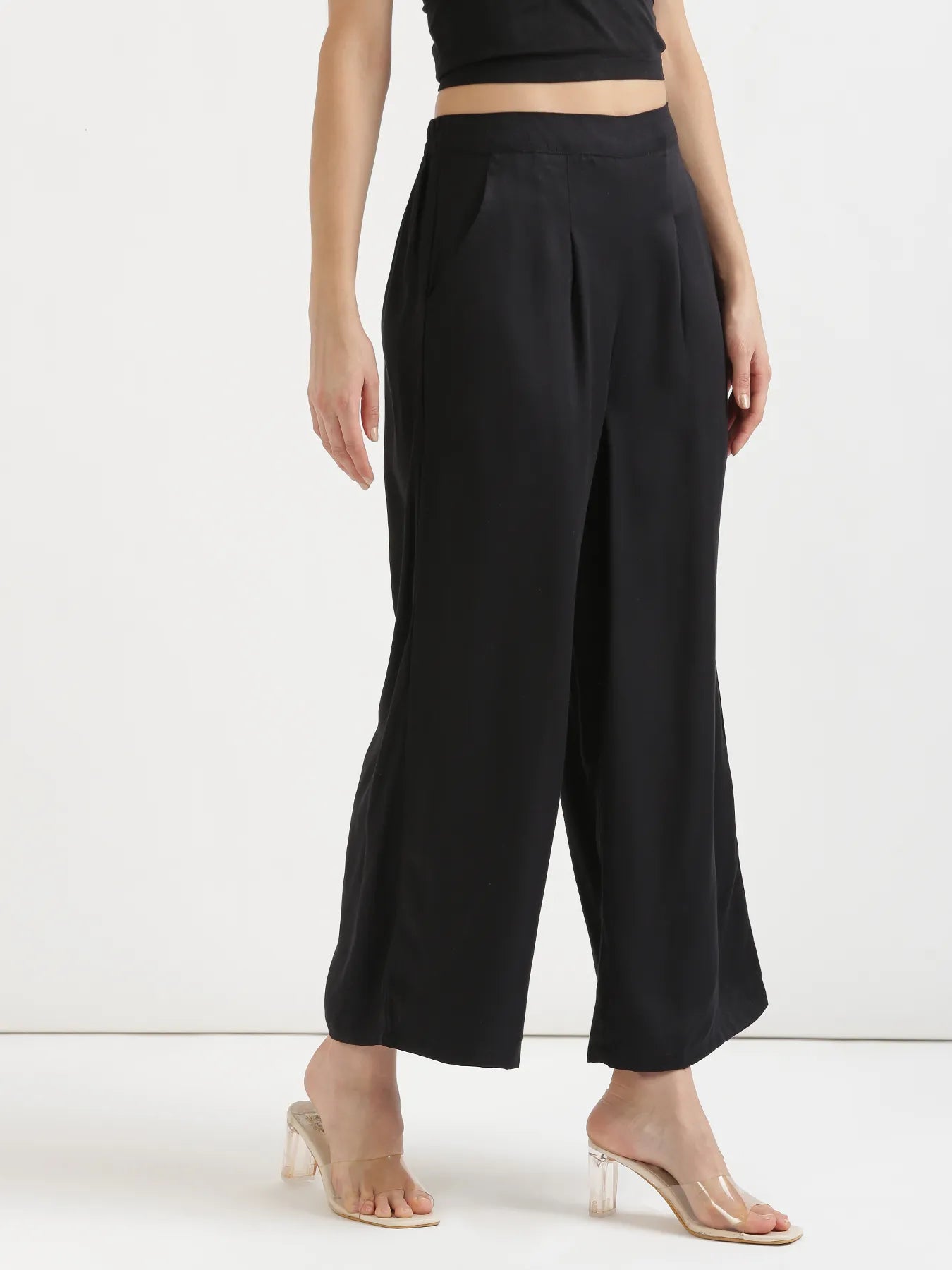 Women Black Viscose Palazzo Pant
