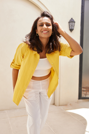 Yellow Airy Linen Shirt and White Cotton Pant