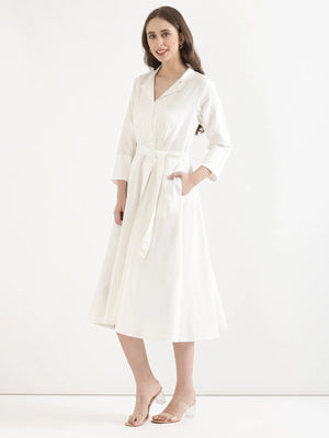 Women White Airy Linen Flared Dress