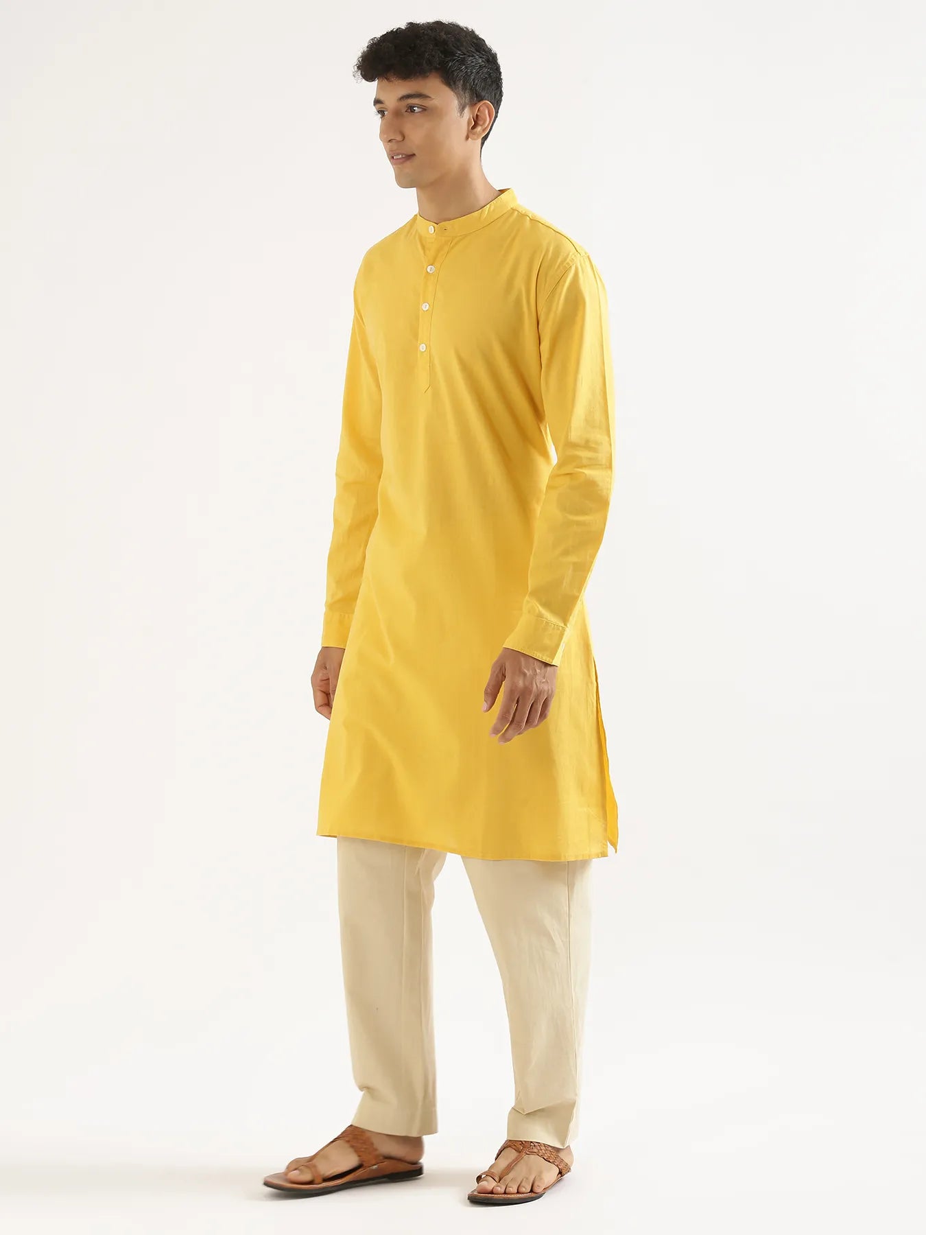 Men Yellow Airy Linen Long Kurta
