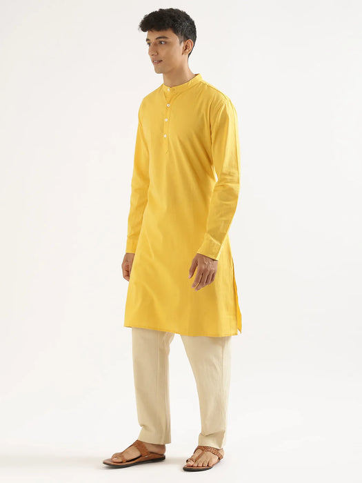 Men Yellow Airy Linen Long Kurta