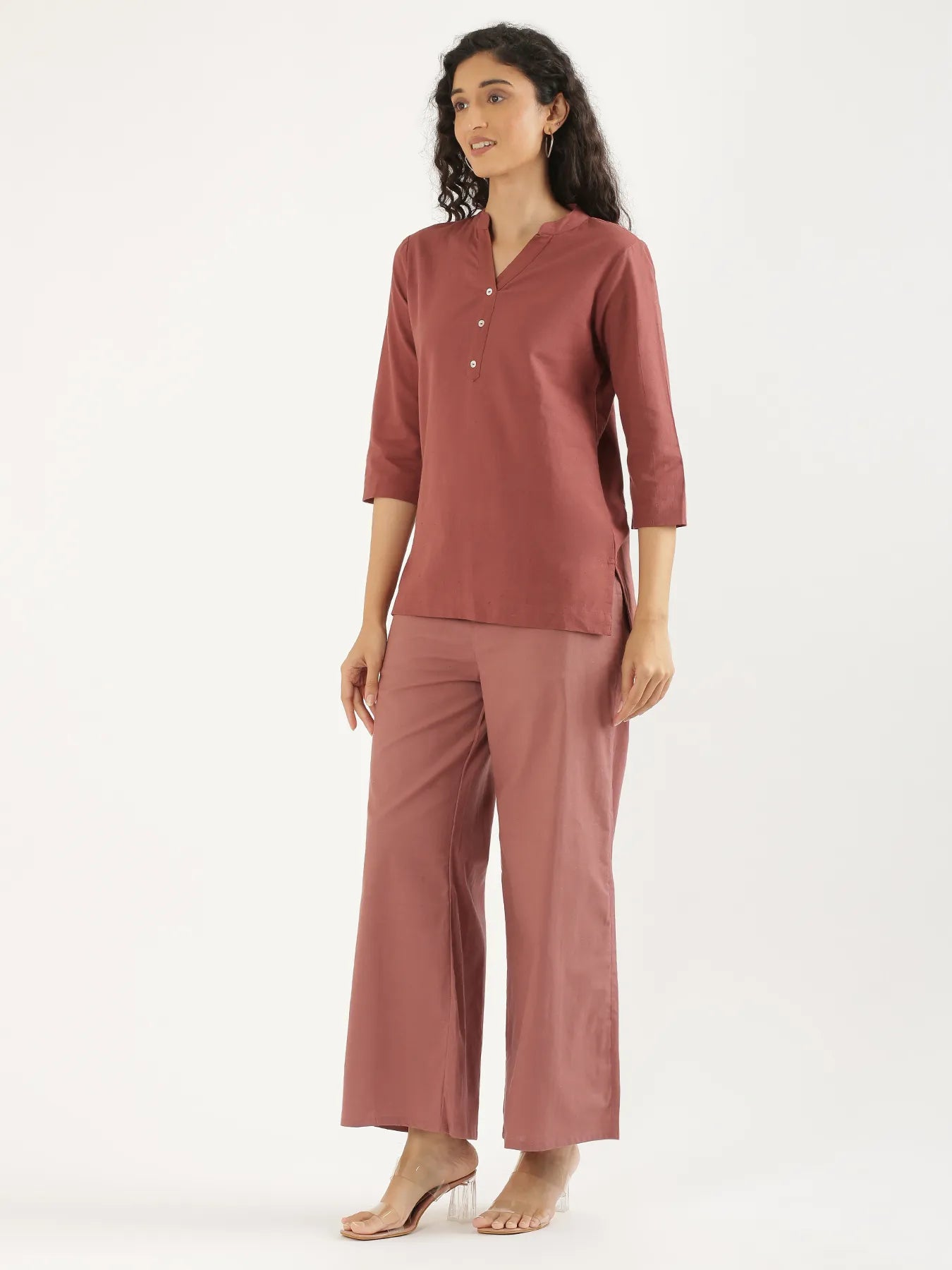 Women  Rose Taupe Airy Linen Wide Leg Pant