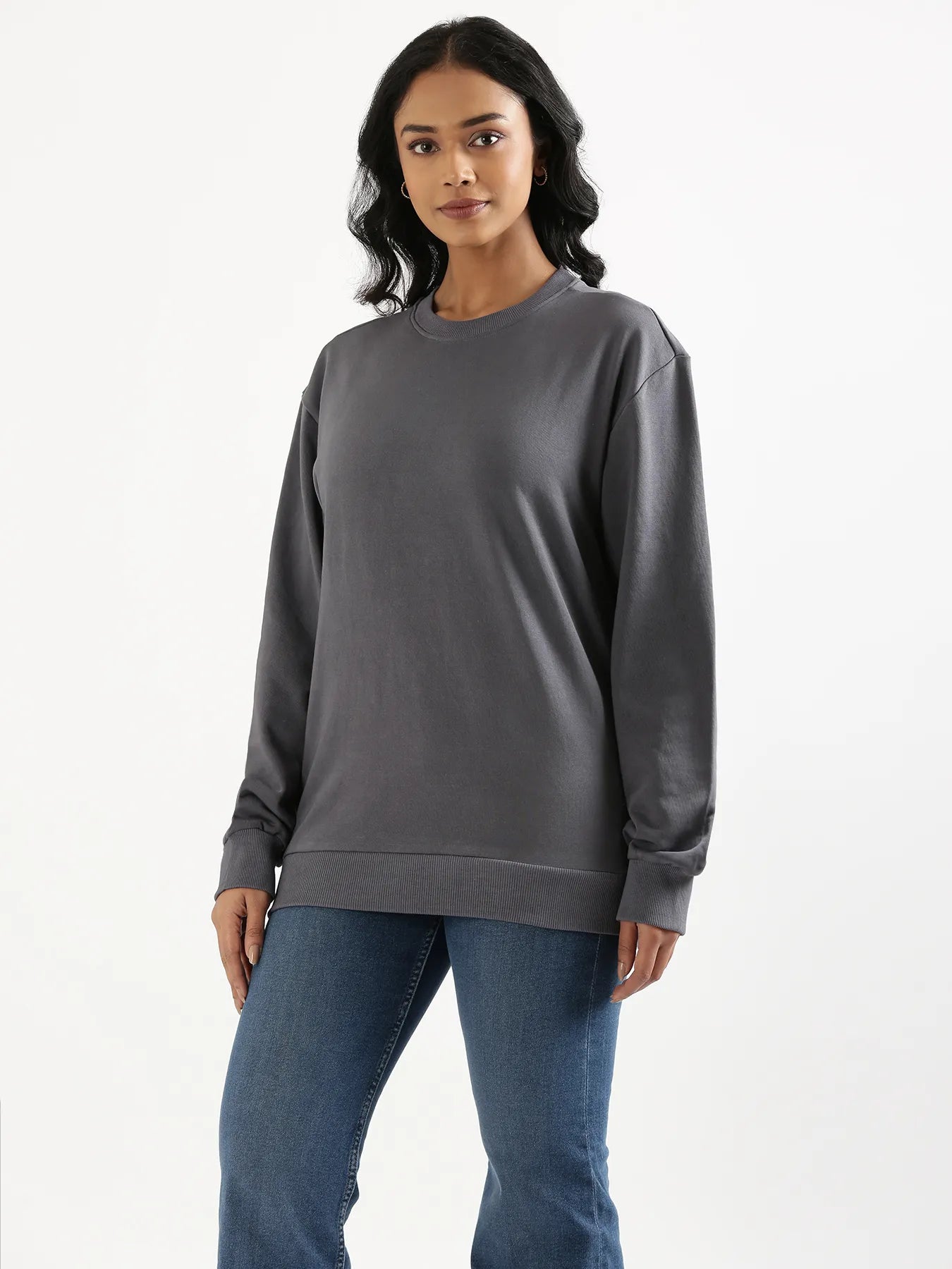Unisex Grey Round Neck Sweatshirt