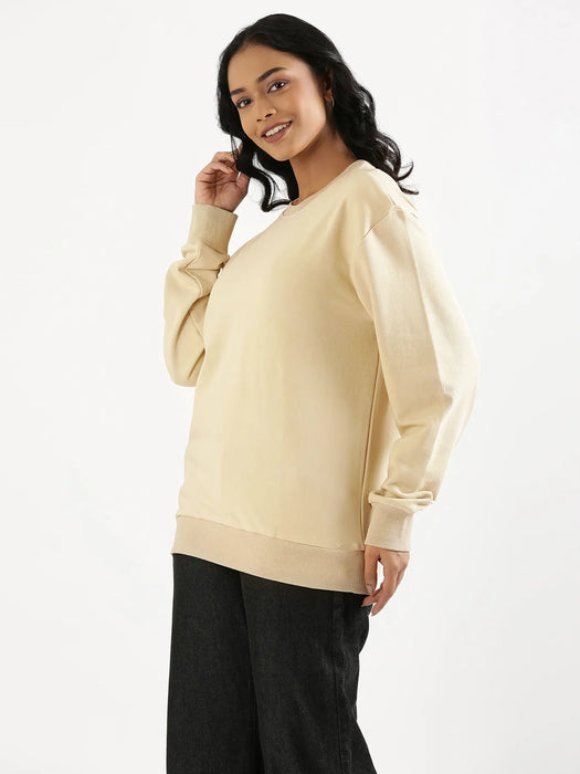 Unisex Beige Round Neck Sweatshirt