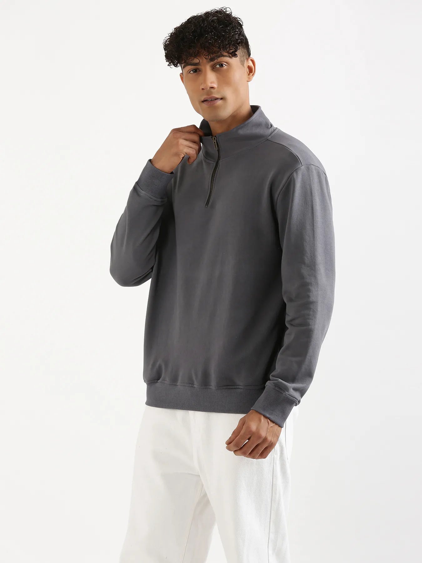 Unisex Grey Zip Neck Sweatshirt