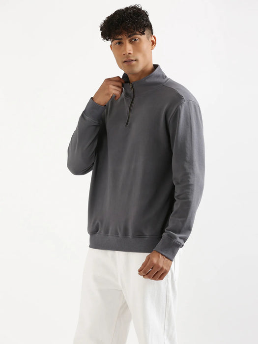 Unisex Grey Zip Neck Sweatshirt