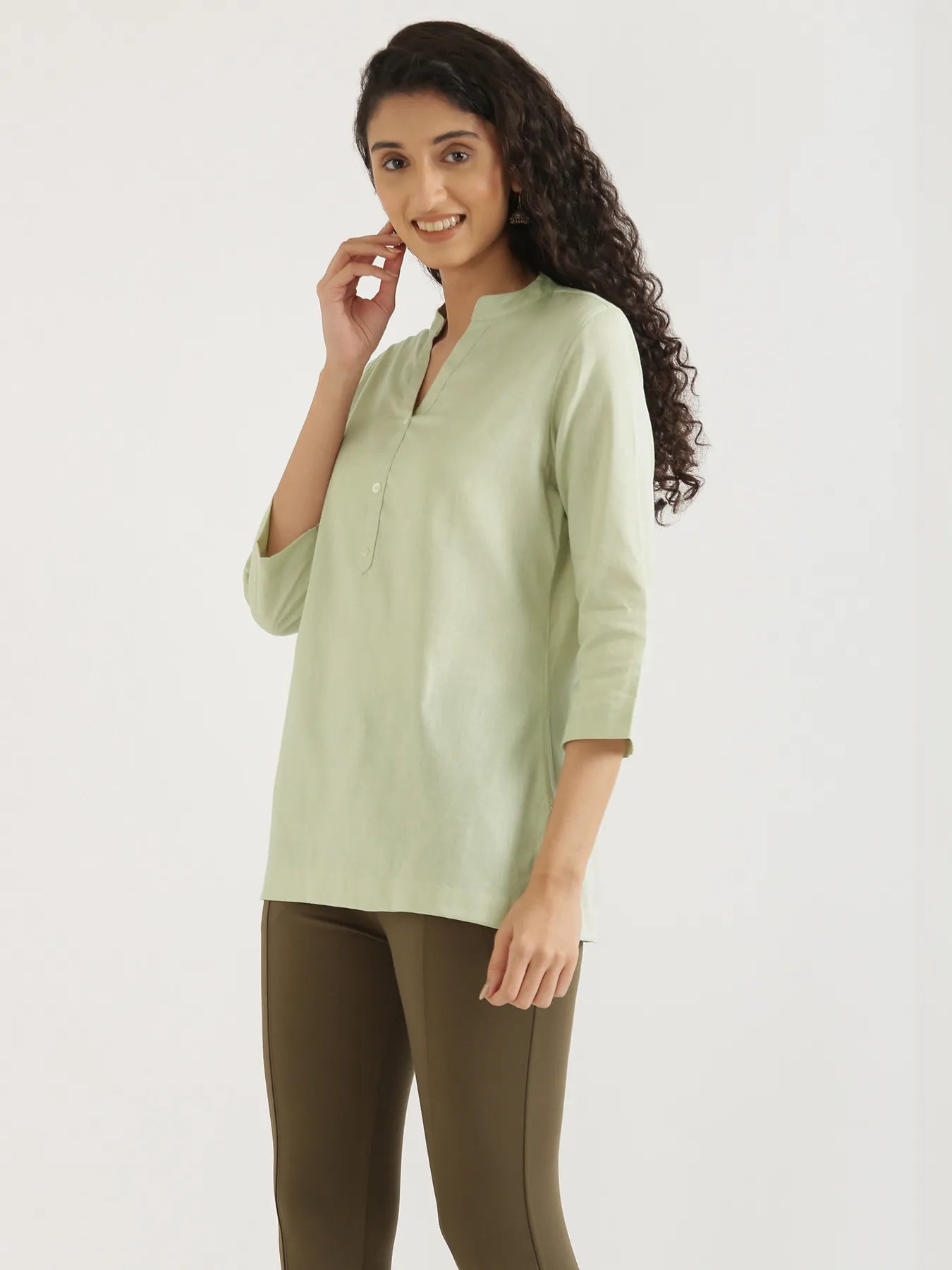 Women Mint Green Airy Linen Short Kurta