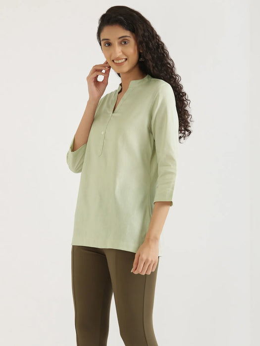 Women Mint Green Airy Linen Short Kurta