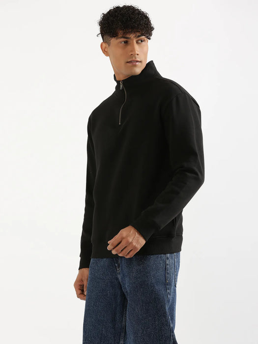 Unisex Black Zip Neck Sweatshirt