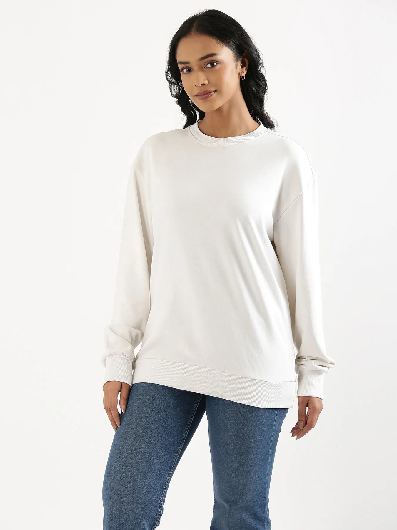 Unisex White Round Neck Sweatshirt