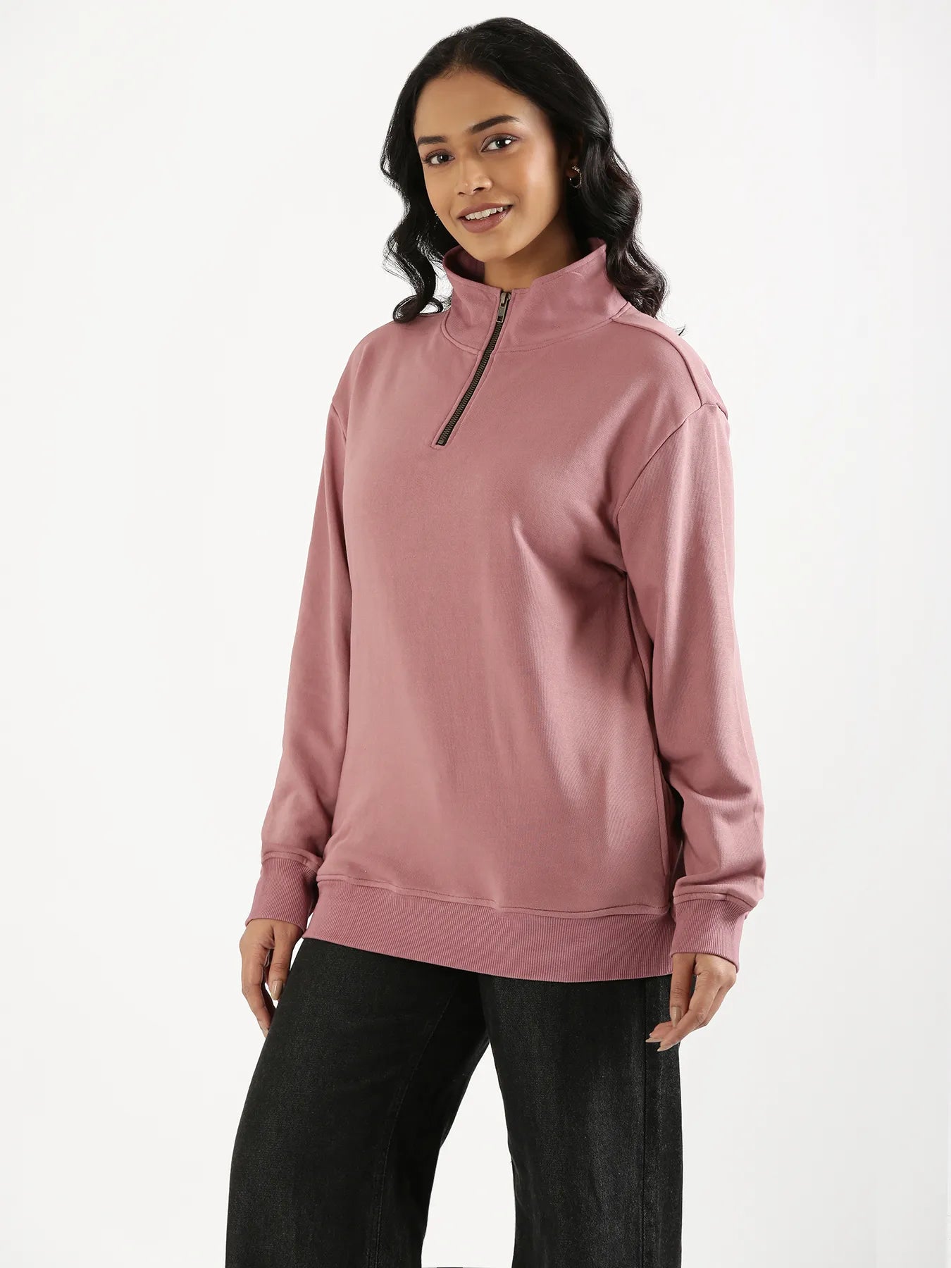 Unisex Rose Taupe Zip Neck Sweatshirt