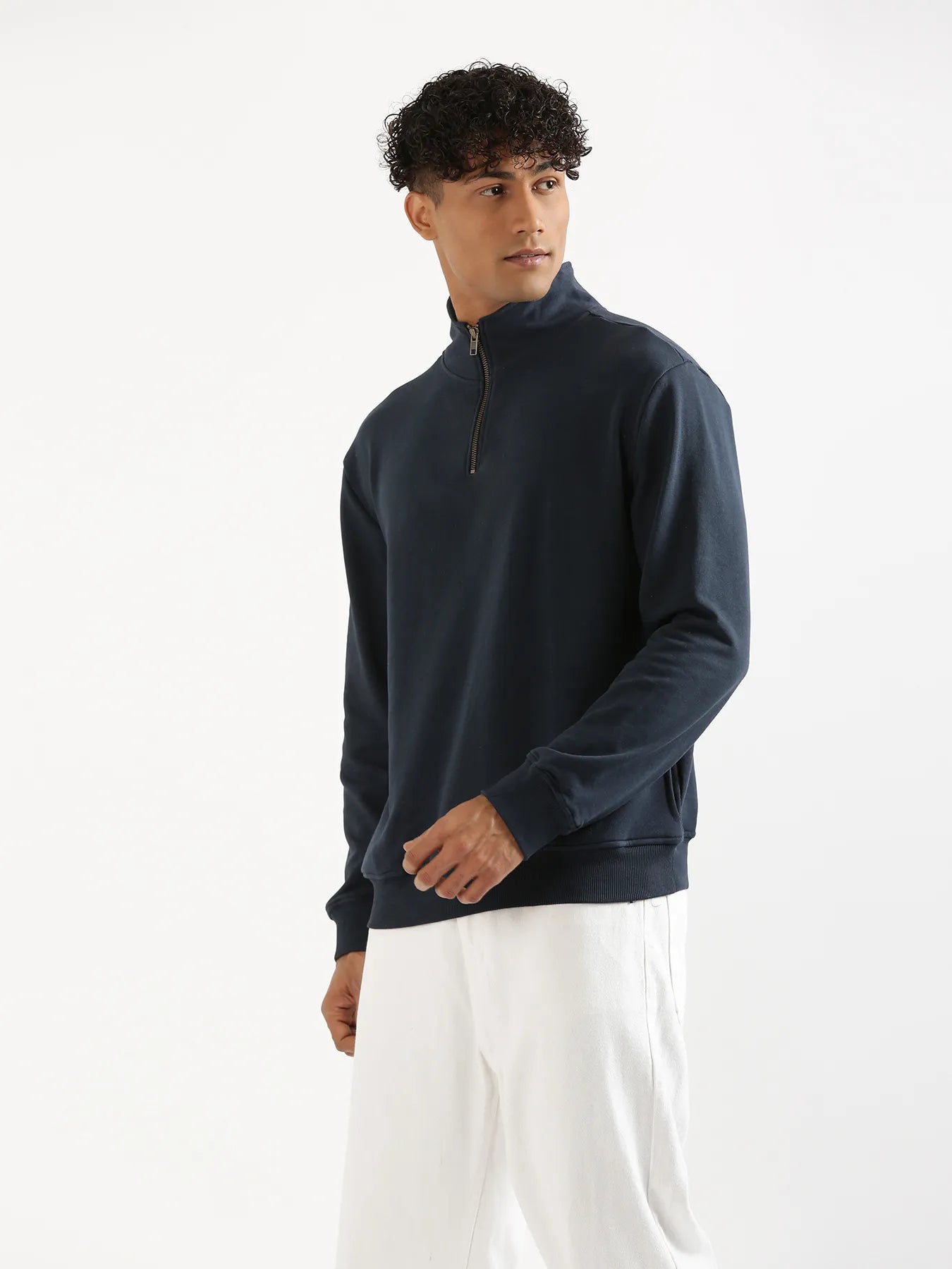 Unisex Navy Blue Zip Neck Sweatshirt