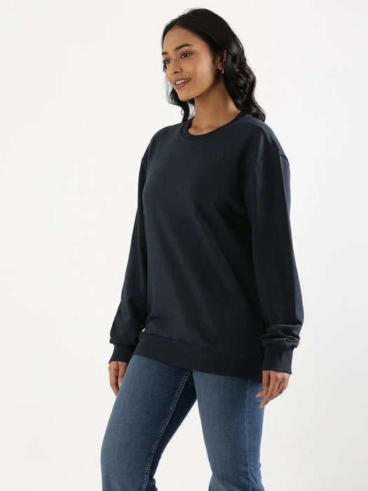 Unisex Navy Blue Round Neck Sweatshirt