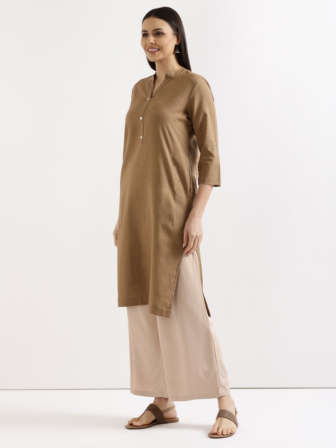 Coffee Brown Airy Linen Long Kurta